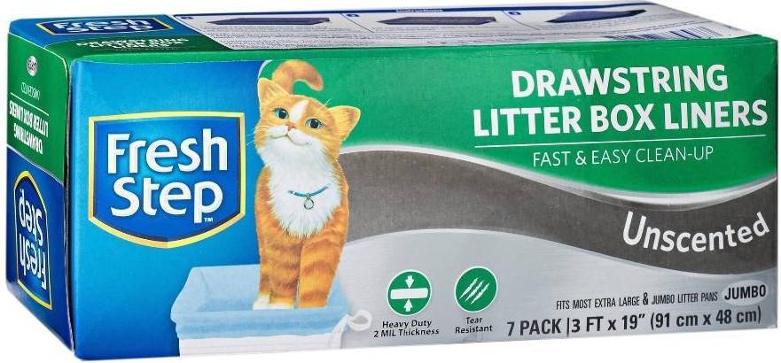 Jumbo cat litter box Fetch For Pets Fresh Step Unscented Drawstring Jumbo Cat Litter Box Liners, Count