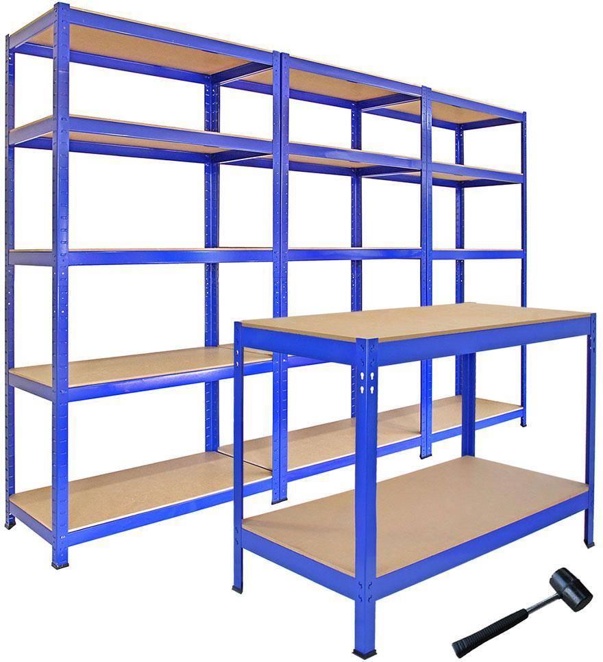 Monster Racking Monster Racking Storage Shelving (x3) & Workbench, 280kg/shelf, Steel