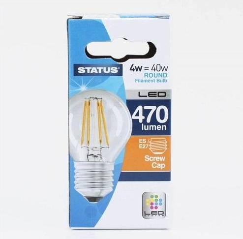 4w led ses candle bulb Status 4W Round LED Filament Bulb ES