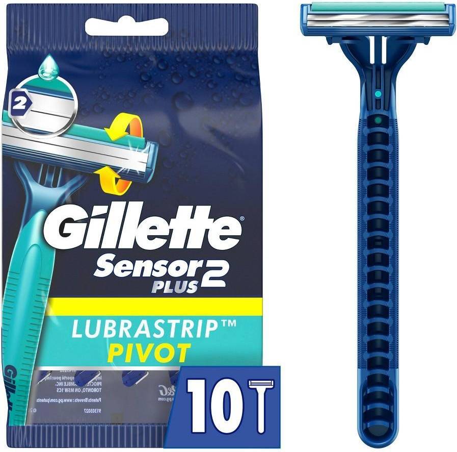 Gillette Sensor 2 Plus, Pivoting Head, Disposable Razors, 10 Count