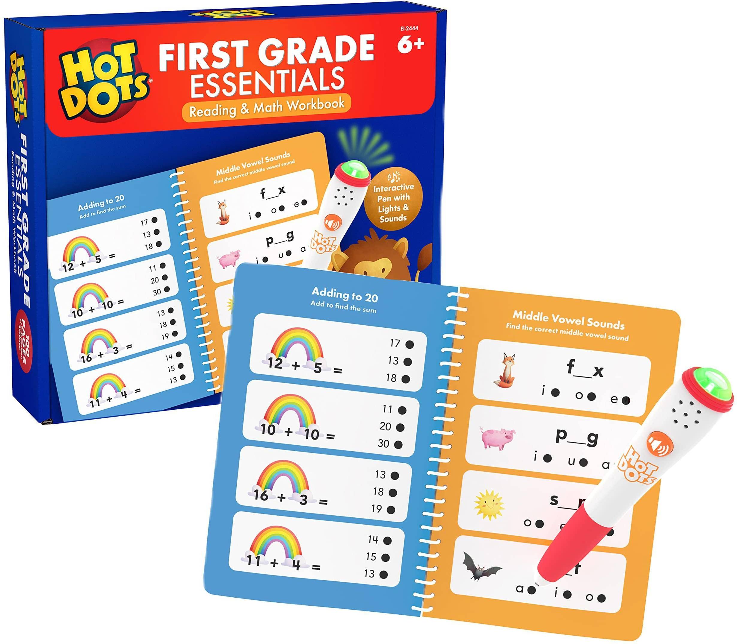 Hot Dots First Grade Essentials Reading & Math Workbook, Multicolor