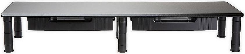 Mind Reader Large Dual Monitor Stand For Computer Screens With 2 Storage Drawers Organizer