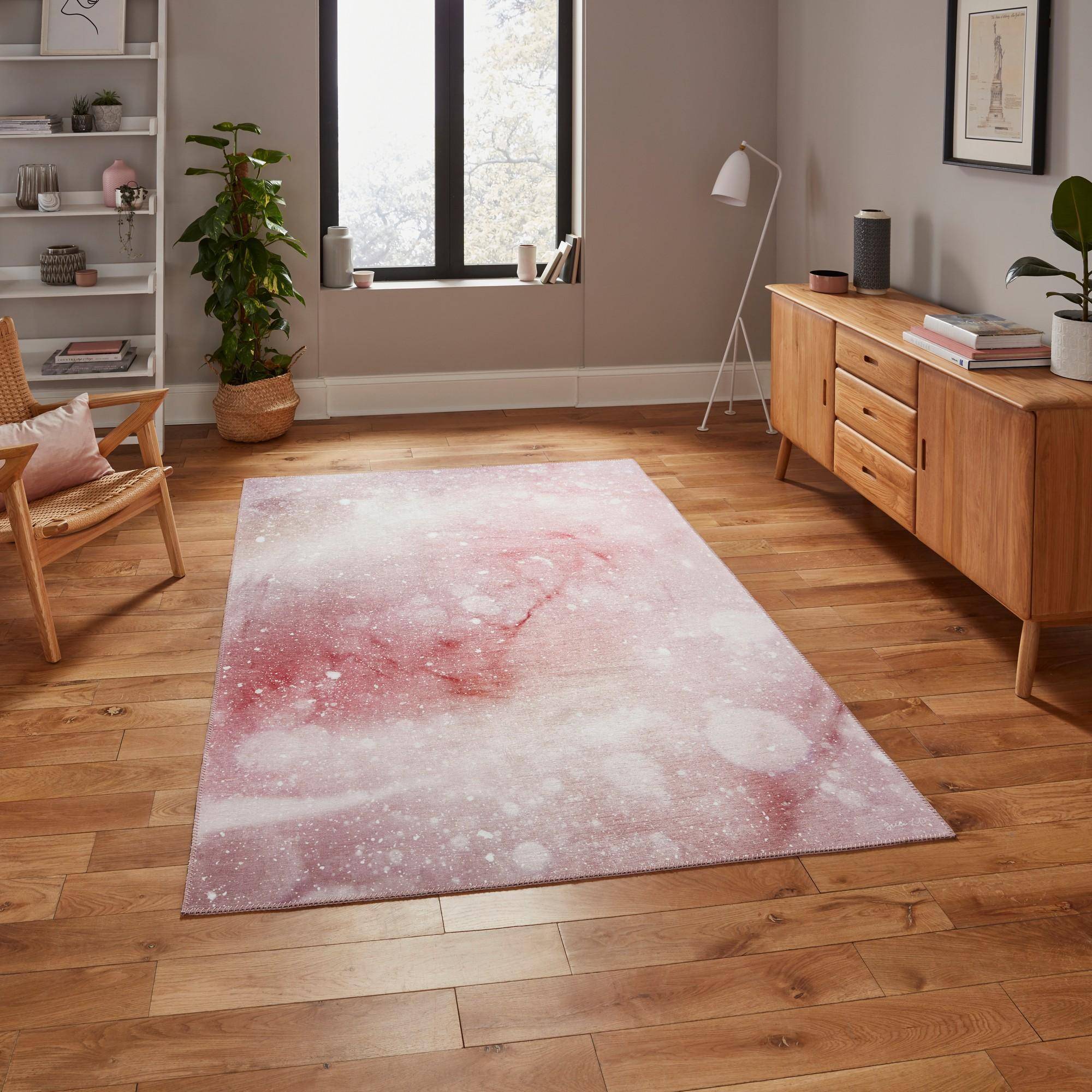 Think Rugs OS0077 Modern Abstract White, Pink