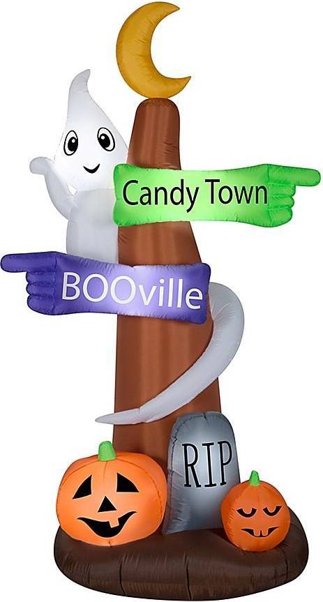 Inflatable halloween decorations National Tree Company 96" Signpost And Ghost Inflatable Halloween