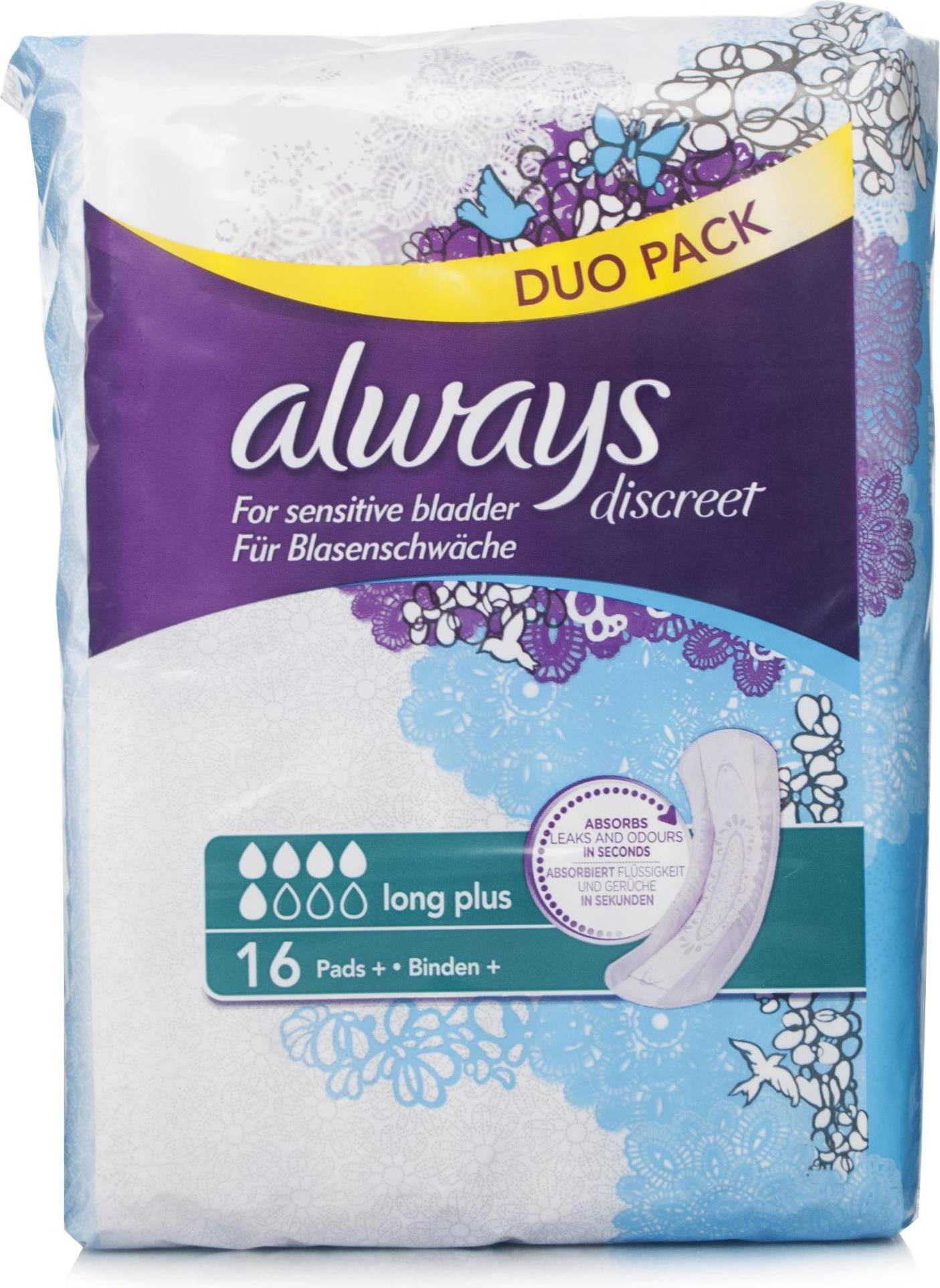 Discreet Long Plus Incontinence Pads 16 Duo