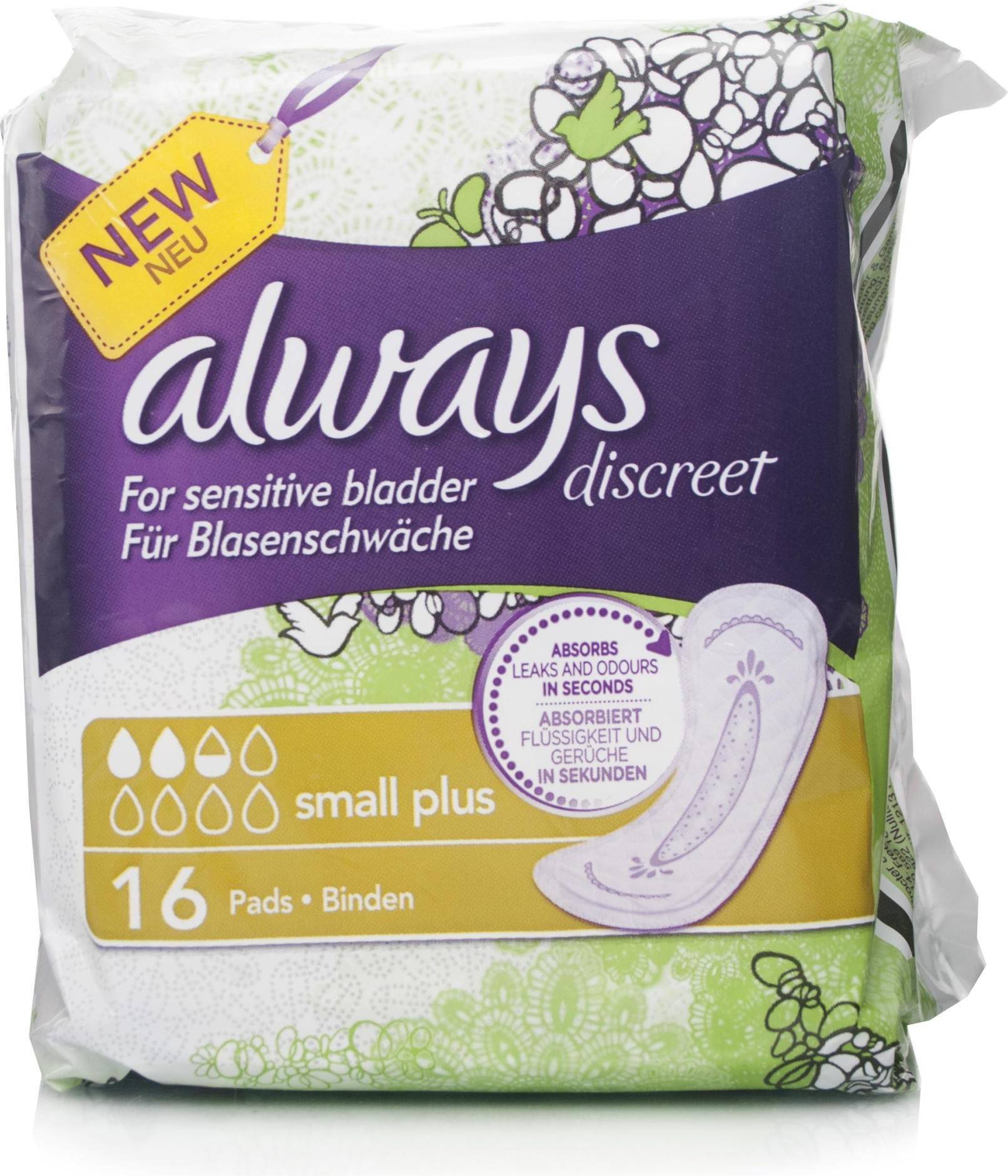 Always discreet Always Discreet Sensitive Bladder Incontinence Pads Liners Small Plus 16-pak