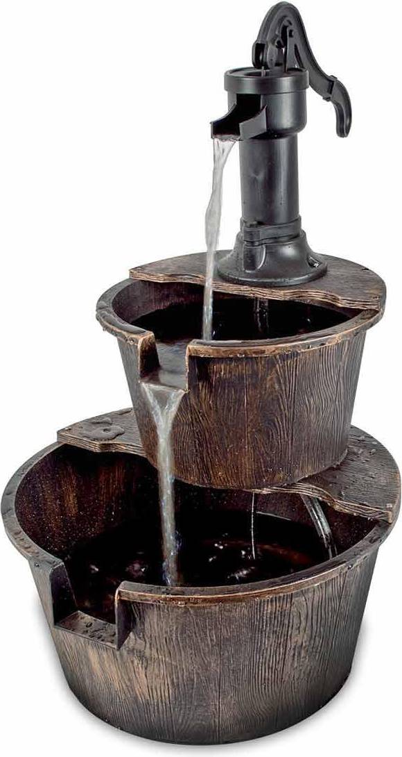 2 Tier Rustic Barrel Fountain With Cable