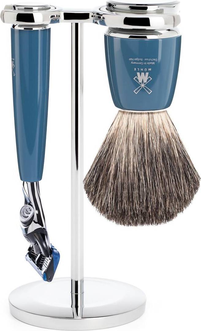Mühle Shaving Rakset med Fusionshyvel Rakborste Rakställ i svart