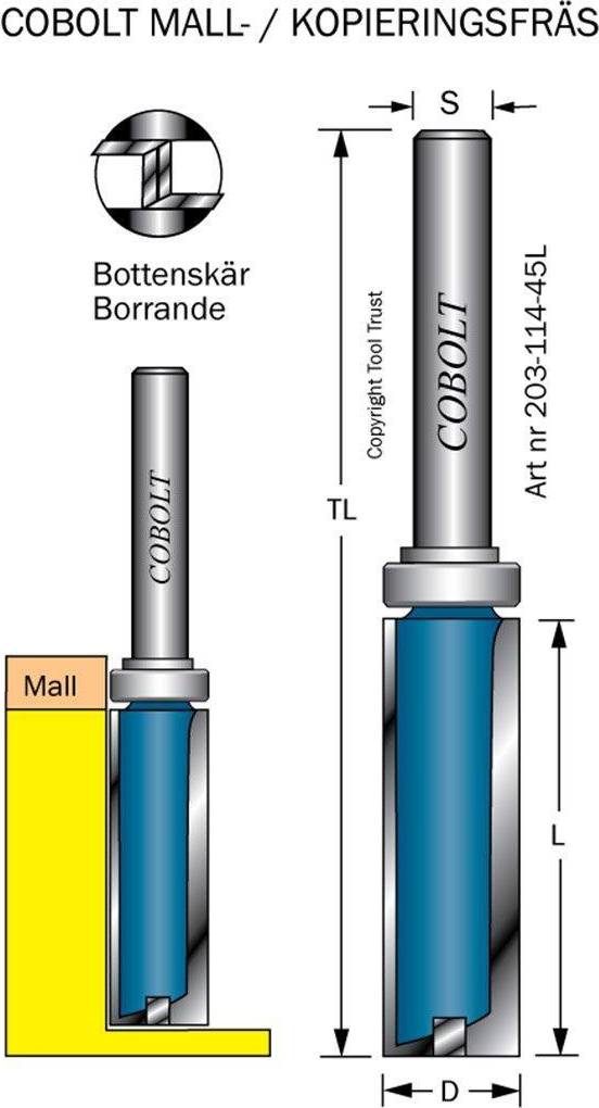 Cobolt 203-114-45L Router Bit with Guide Bearing