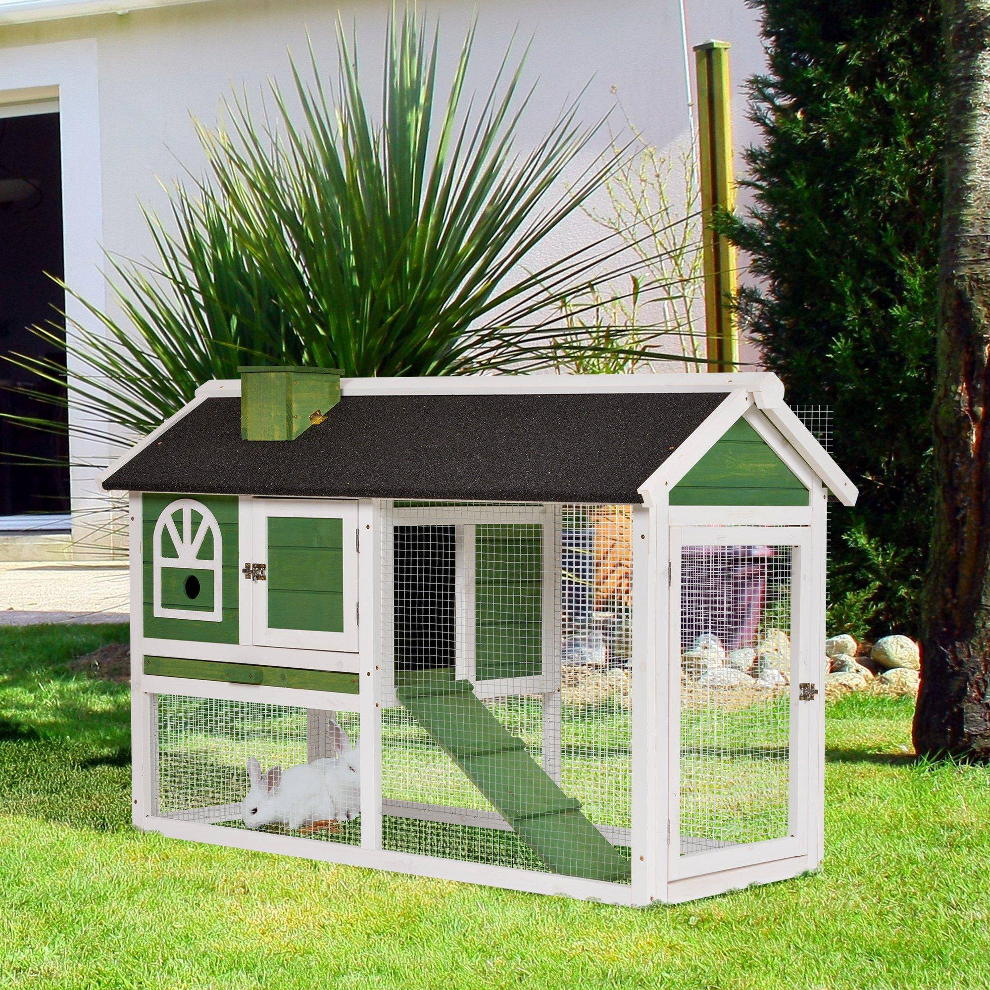 Pawhut Rabbit Hutch Wood Bunny Rabbit Cage Run Box