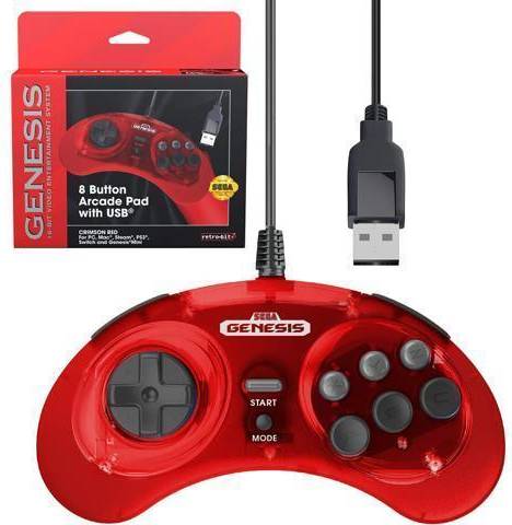 Retro-Bit Official Sega Genesis USB Controller 8-Button PC/Mac Raspberry Pi Red