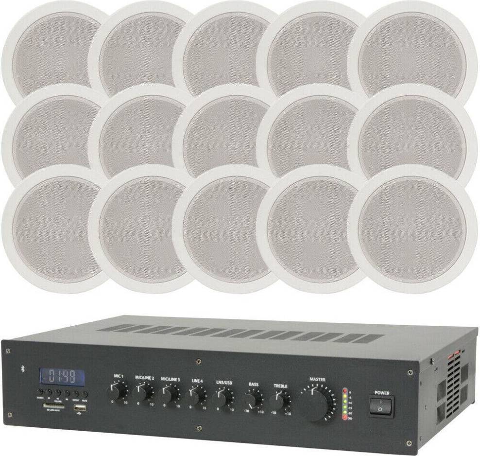 Loops Pro Bluetooth 100V Amplifier & 15x Ceiling Speaker Kit Background Music System