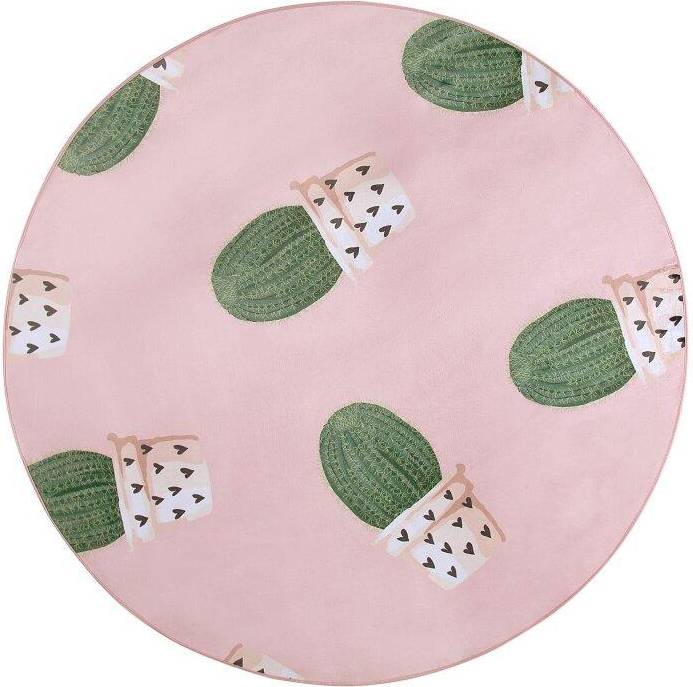 Beliani Round Kids Room Rug Polyester Small Rug Cactus Print Play Mat 120