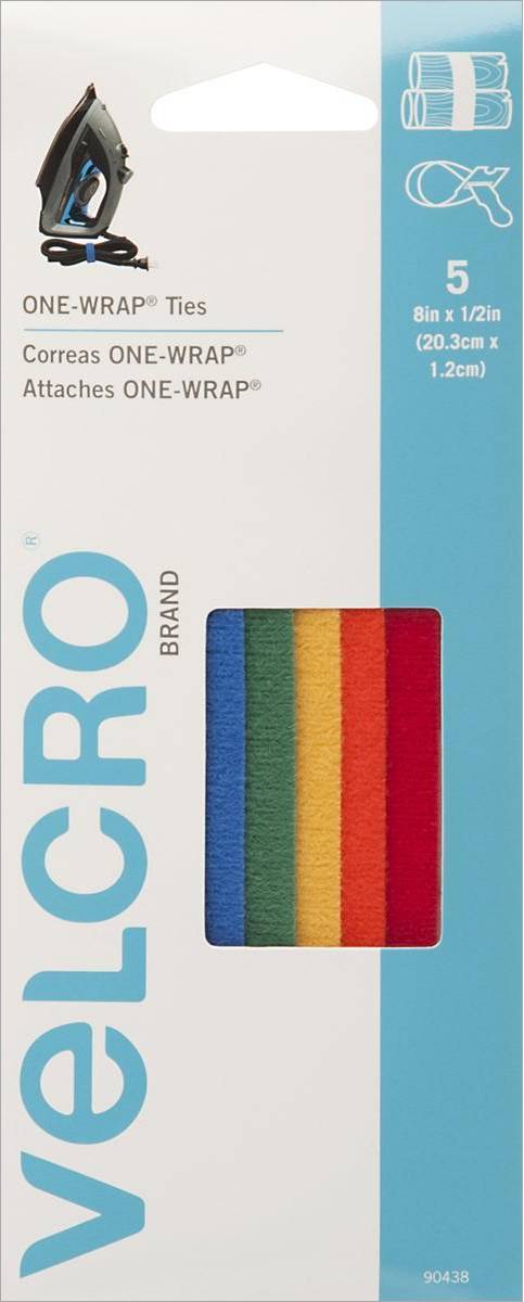 Velcro ONE-WRAP Ties, 1/2 In. x 8 In., Assorted Colours, 5 Pack