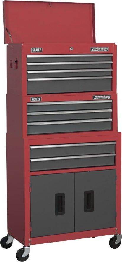 Tool box with drawers Sealey Rollcab Mid-Box & Topchest Stack Red