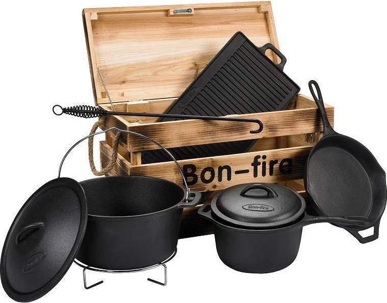 Cast Iron Set In Wooden Box
