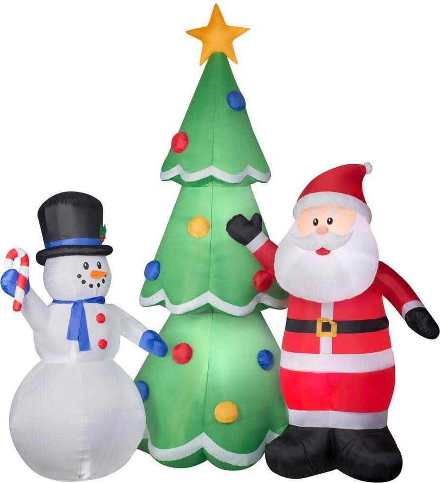 Inflatable santa Gemmy Inflatable Decorations Santa and Snowman Tree Scene
