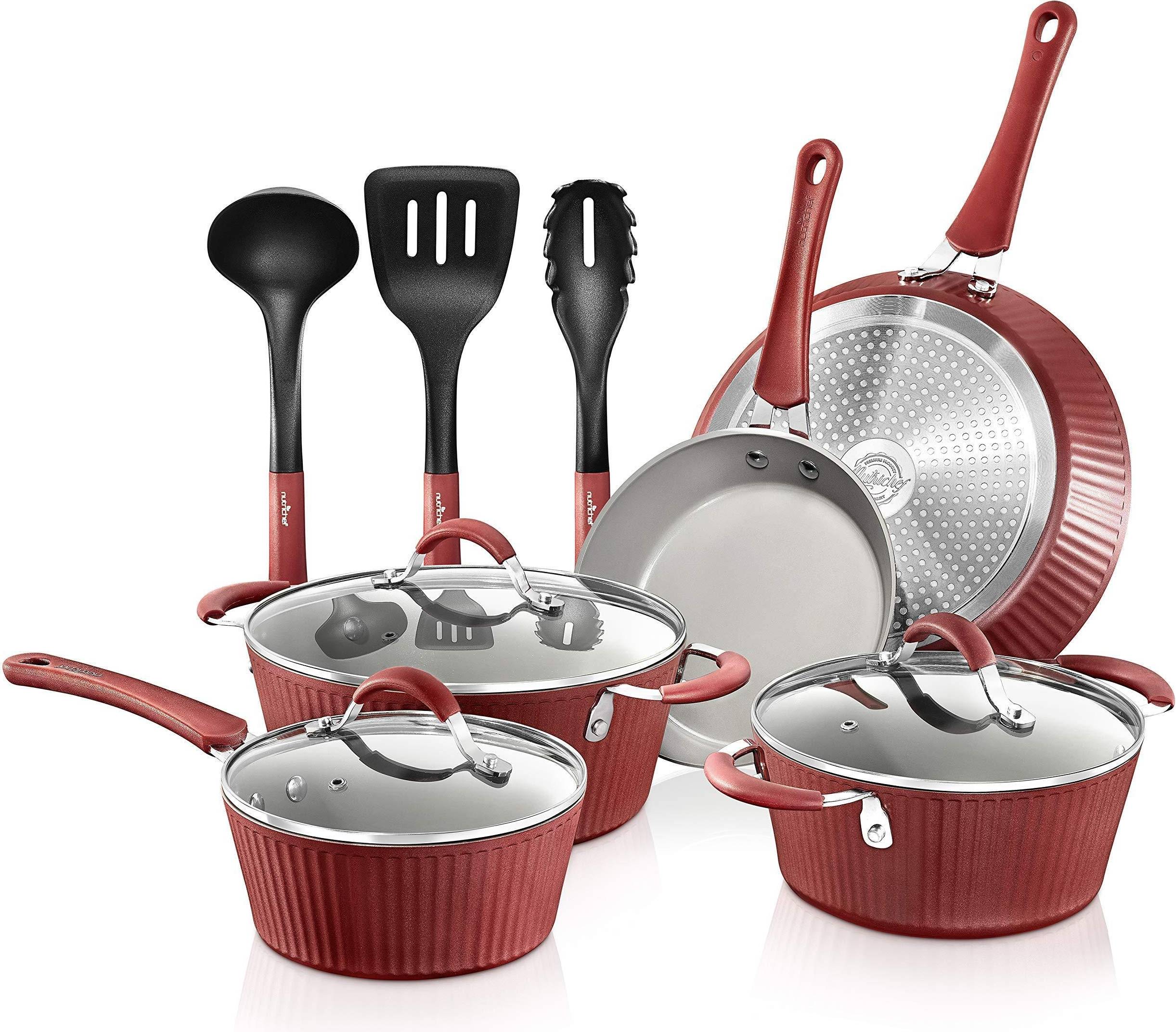 NutriChef Lines Pattern Cookware Set with lid 11 Parts