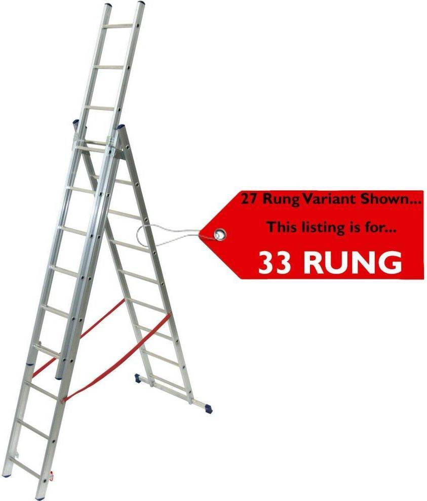 Triple extension ladder Loops 33 Rung Lightweight Combination Ladder Triple Extension Step & Staircase Stair