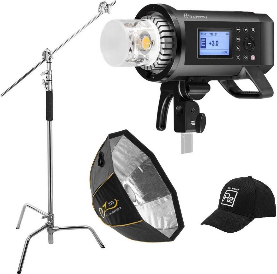 Flashpoint xplor 600 Flashpoint Flashpoint XPLOR 600PRO R2 TTL Battery-Powered Monolight Kit w/Softbox & C-Stand