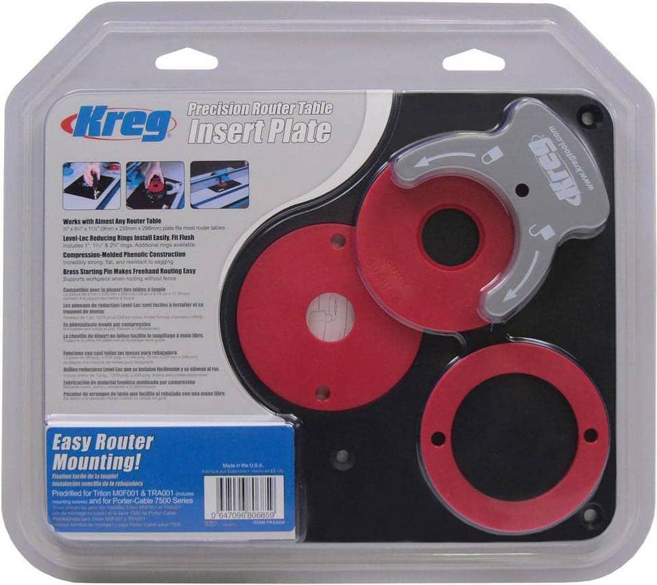 Kreg Precision Router Table Insert Plate with Level-Loc Rings (Predrilled Triton)