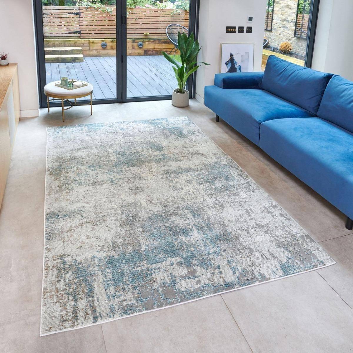 Teal rugs for living room Concept Looms Rossa ROS03 Teal Abstract