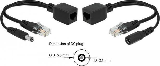 DeLock Passive Adapter Set RJ45 DC Strøminjektor Ekstern