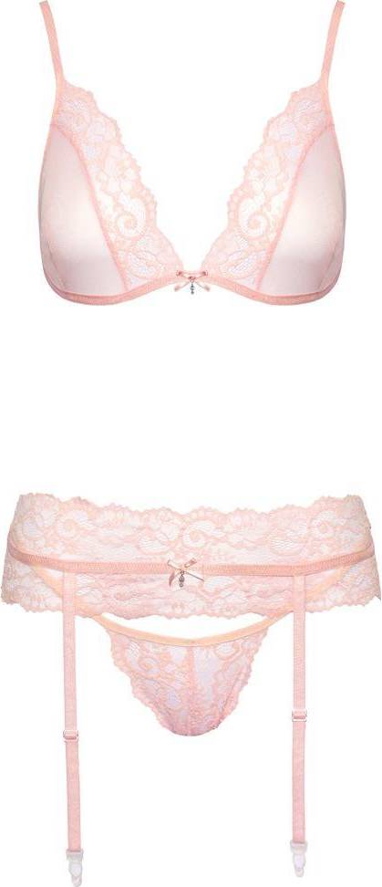 Pink lingerie Lace Suspender Set Including String Light Pink