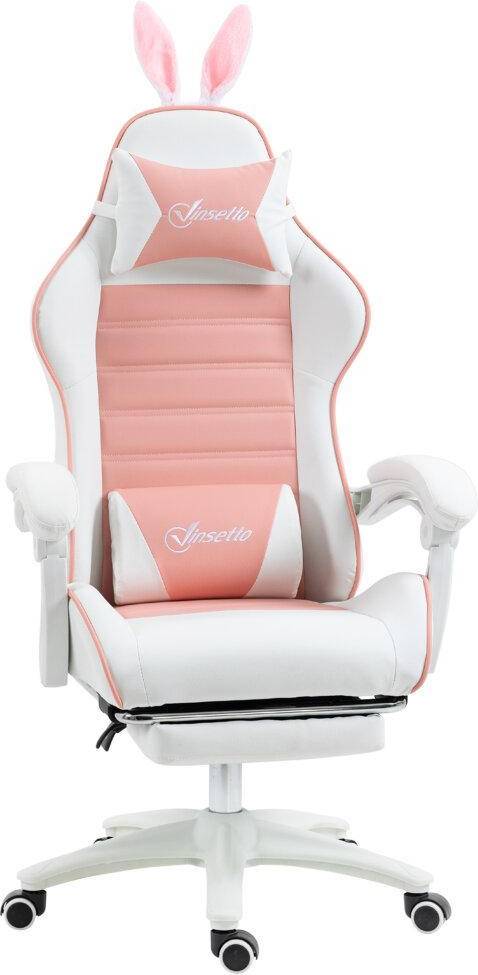 Vinsetto Racing Gaming Chair with Footrest Removable Rabbit Ears, Pink