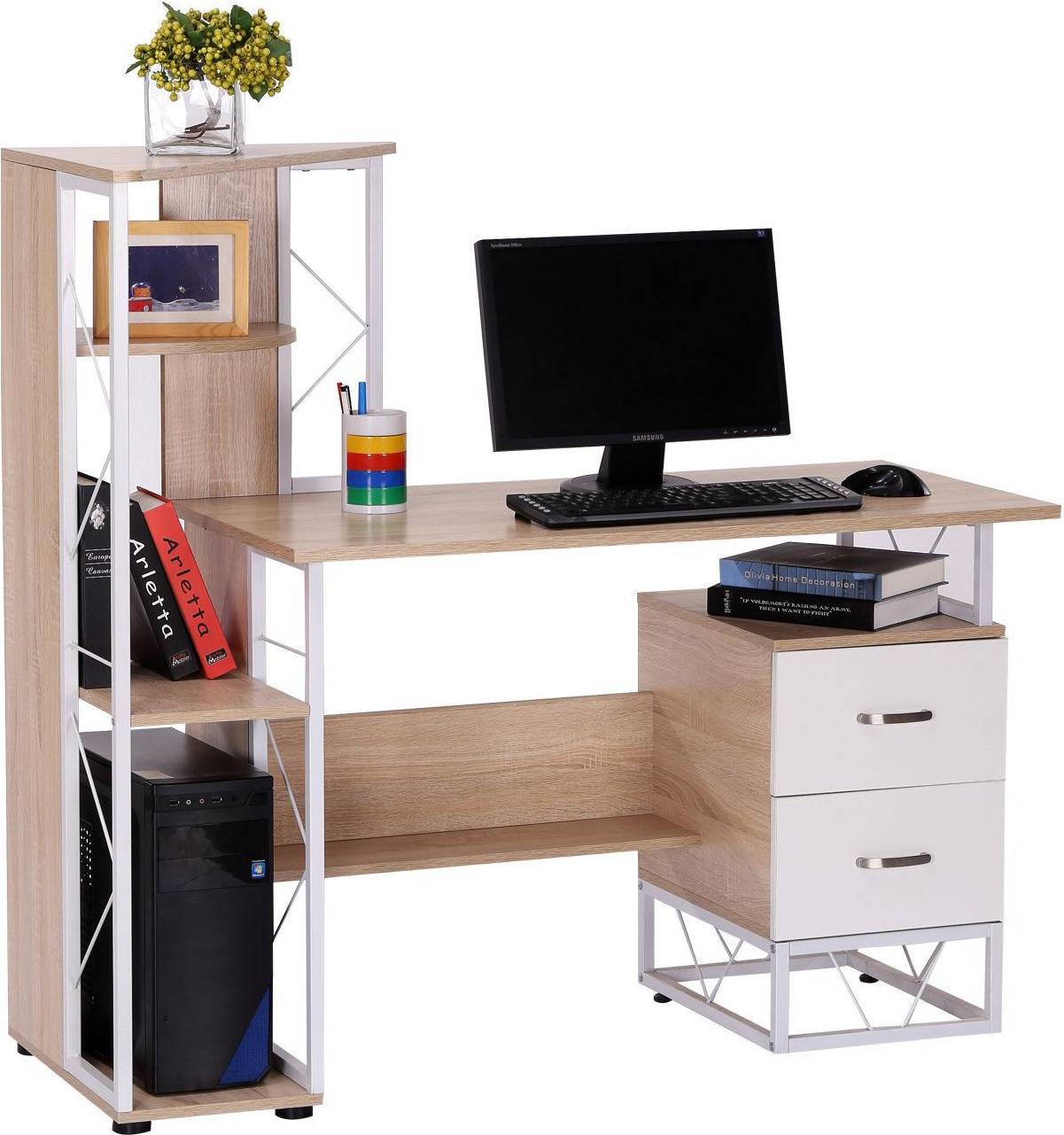 Homcom Computer with Bookshelf Writing Desk 55x133cm