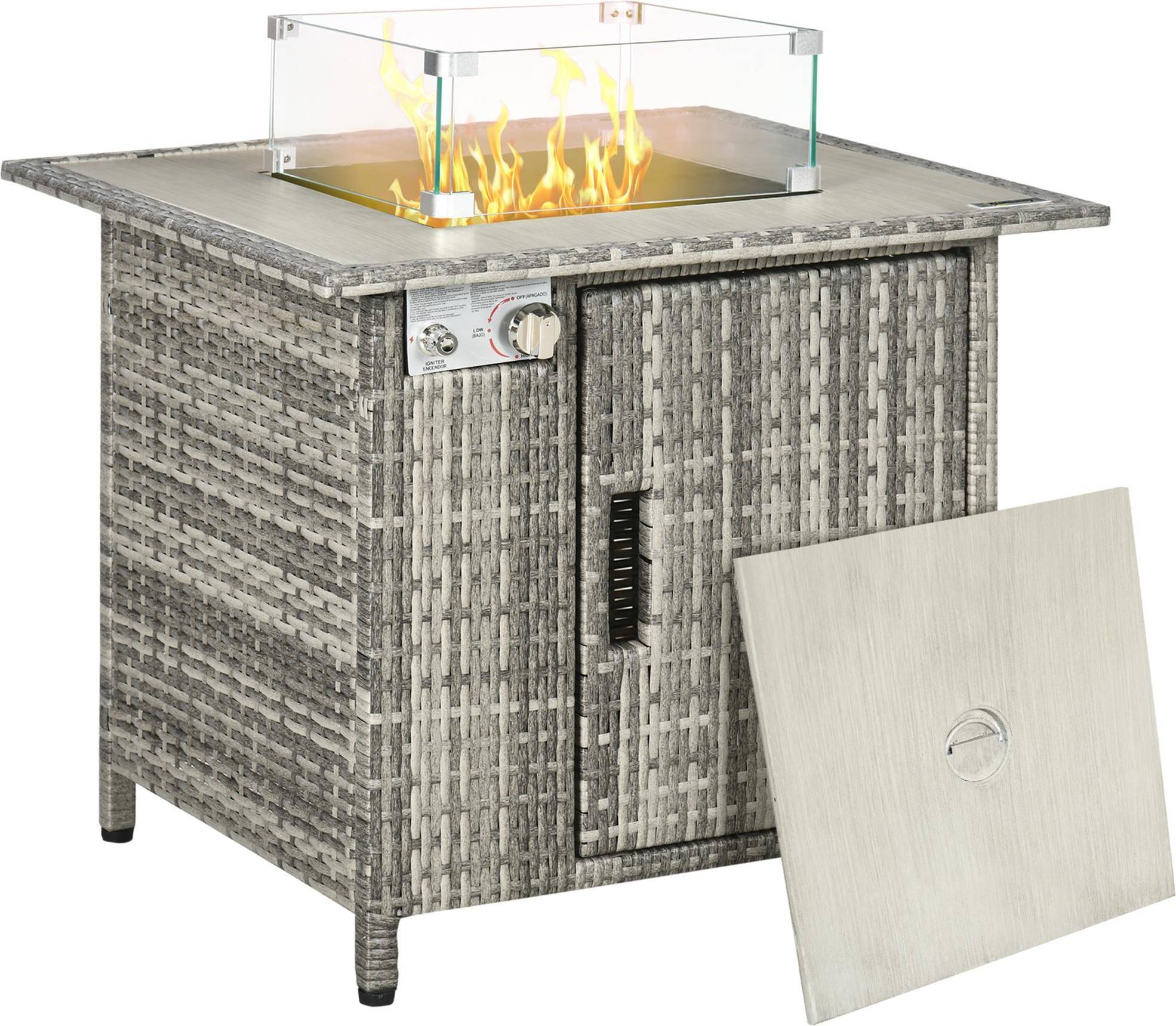 Garden firepit table OutSunny Outdoor PE Rattan Fire Pit