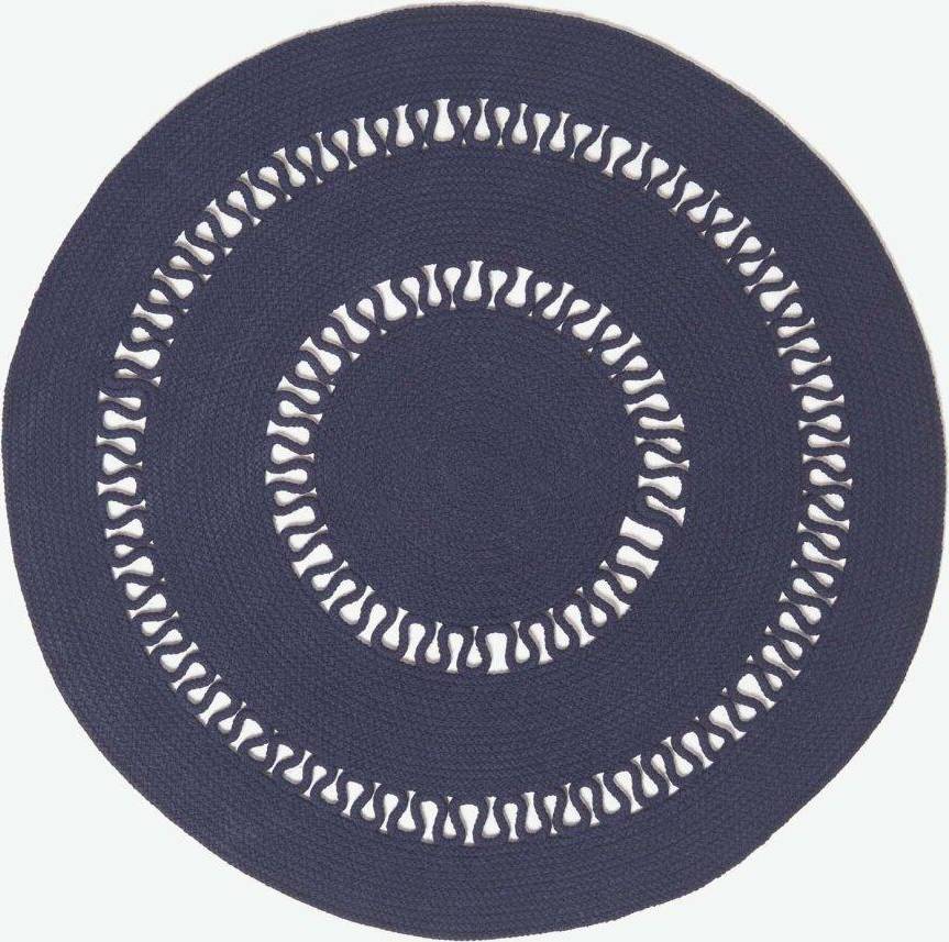 Homescapes Round, Crochet Braided Rug Natural, Blue