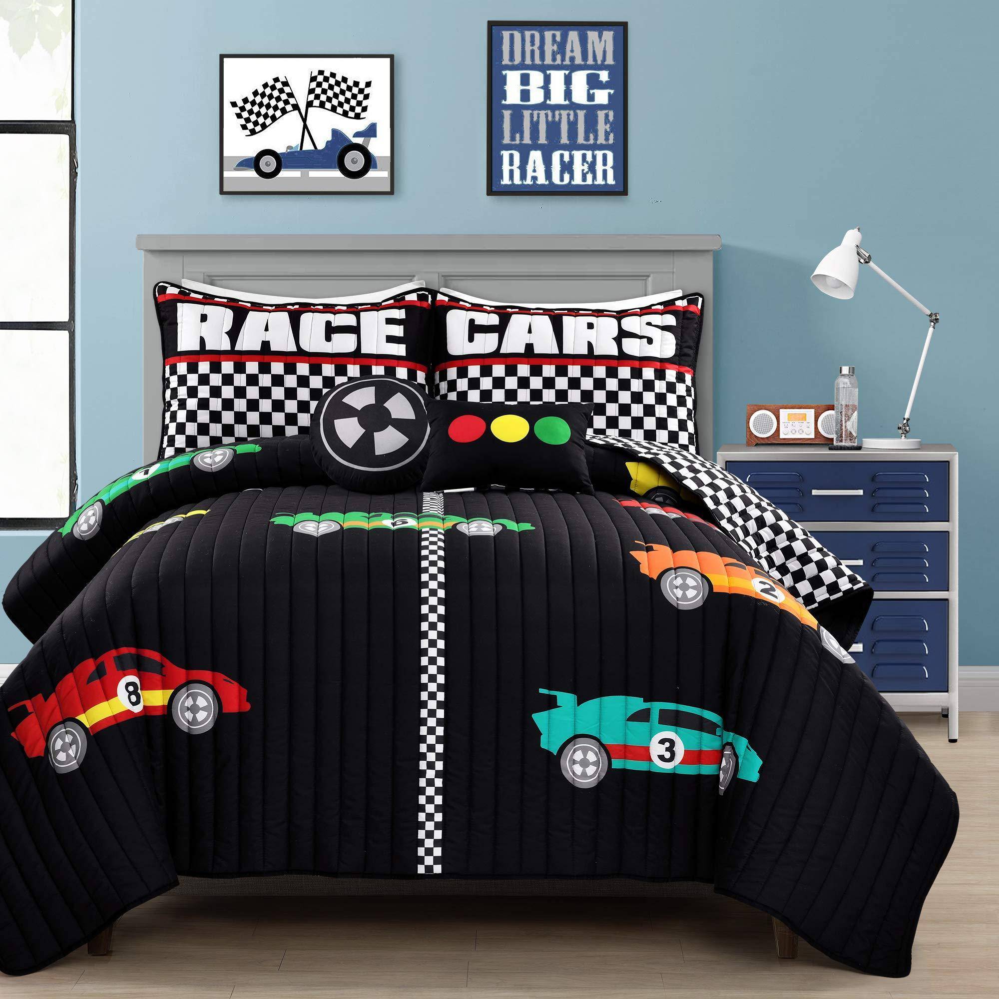 Lush Decor Racing Cars 5Pc Full Queen Quilt Set