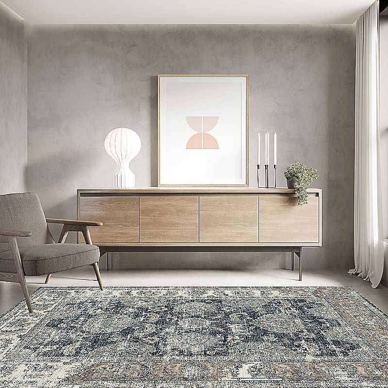 B&Q Silk Road Machine Washable Perla Rug Blue