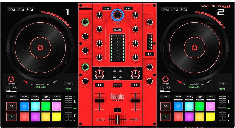 Hercules dj Hercules DJControl Inpulse 500 Limited-Edition 2-Channel DJ Controller with Carry Case - Red