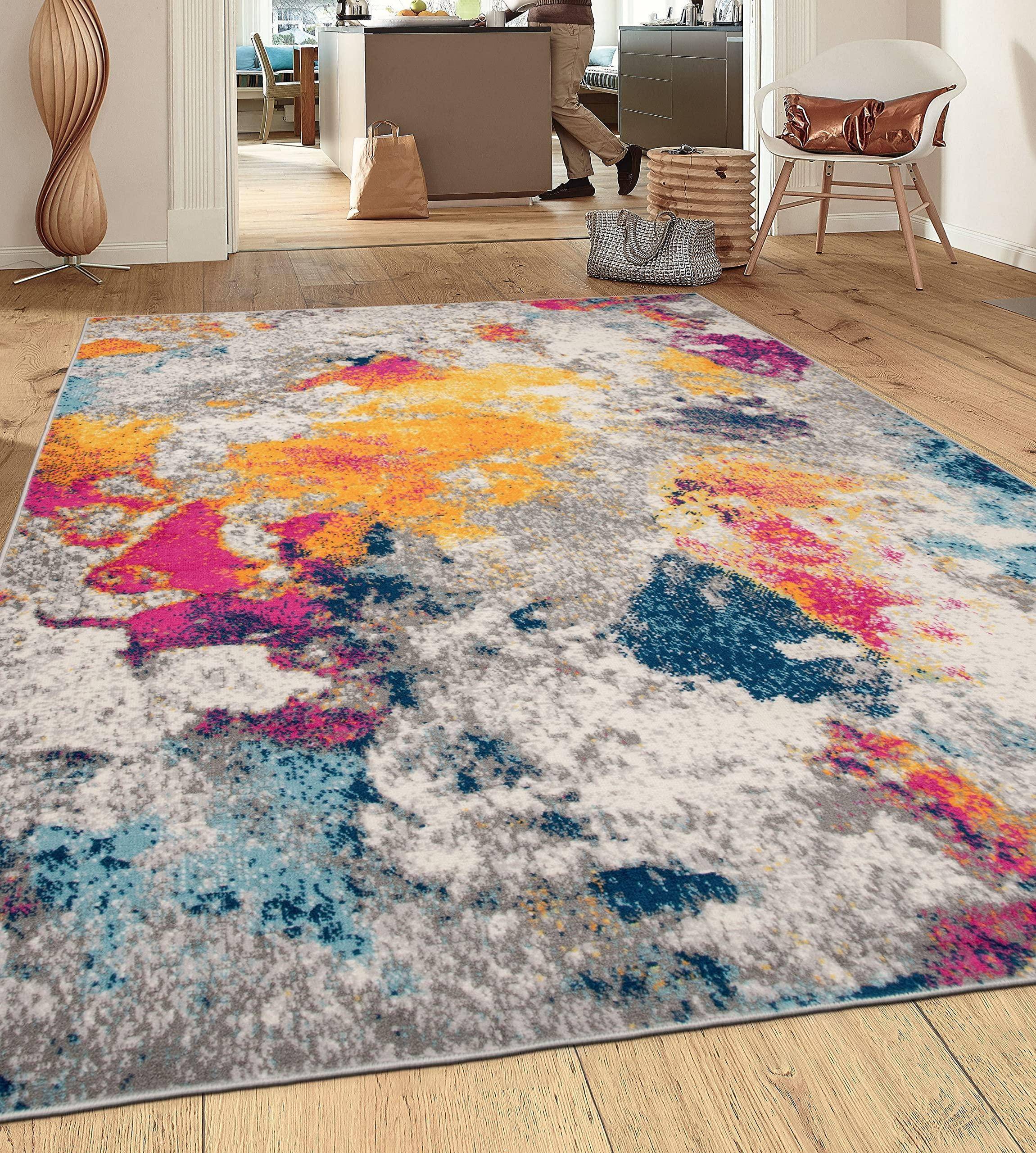 World Rug Gallery Sky Abstract Orange, Multicolor