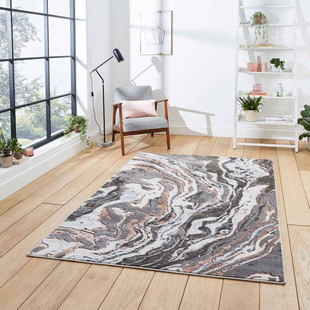 Think Rugs Apollo GR584 Modern Abstract Pink, Grey, Gold