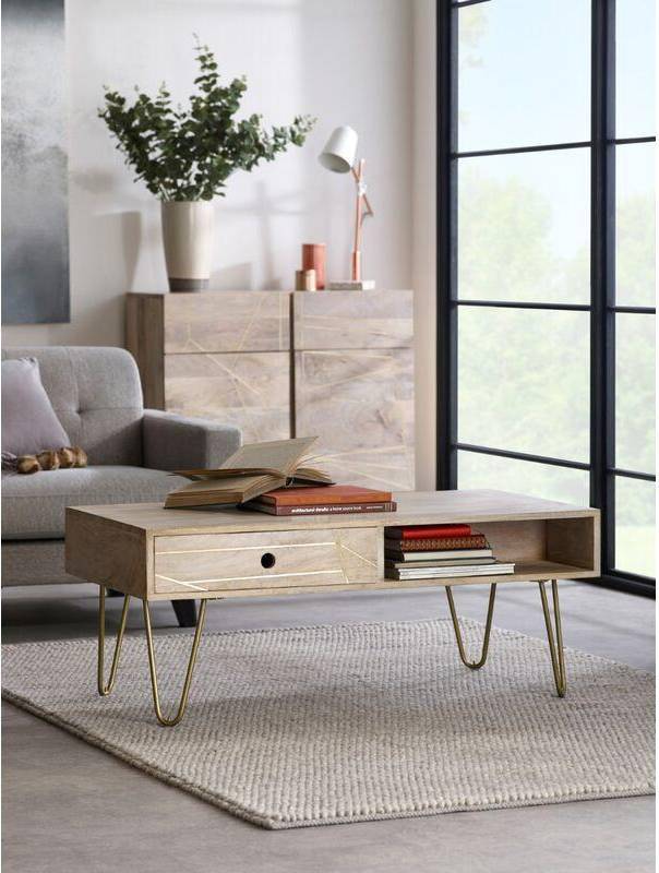 ‎Indian Hub Light Gold Rectangular Coffee Table