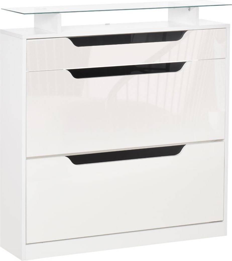 Homcom Cupboard with Slide Out Drawer White Shoe Rack 89x96cm