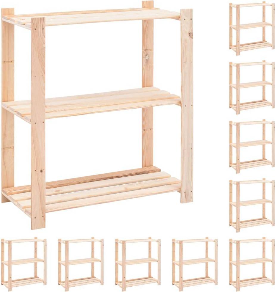 vidaXL 3-Tier Storage Racks Pinewood Shelving System