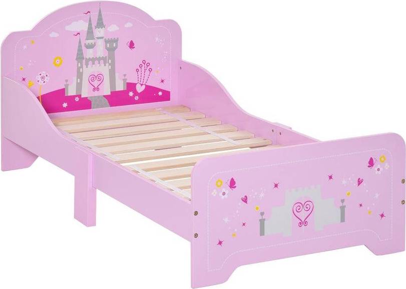 Homcom Kids Bed Princess Castle Theme w/ Side Rails Slats Home