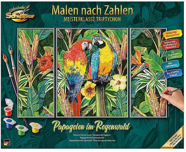 Paint by numbers Simba Paint By Numbers Parrots In The Rainforest Triptych