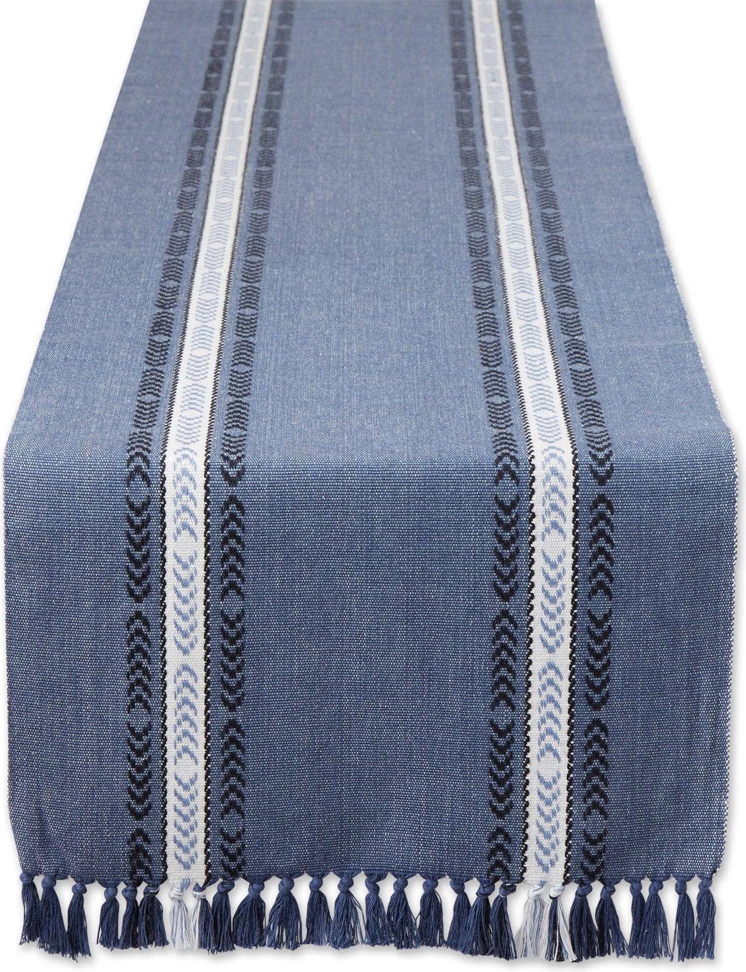 DII French Dobby Fringe Ribbed Tablecloth Blue