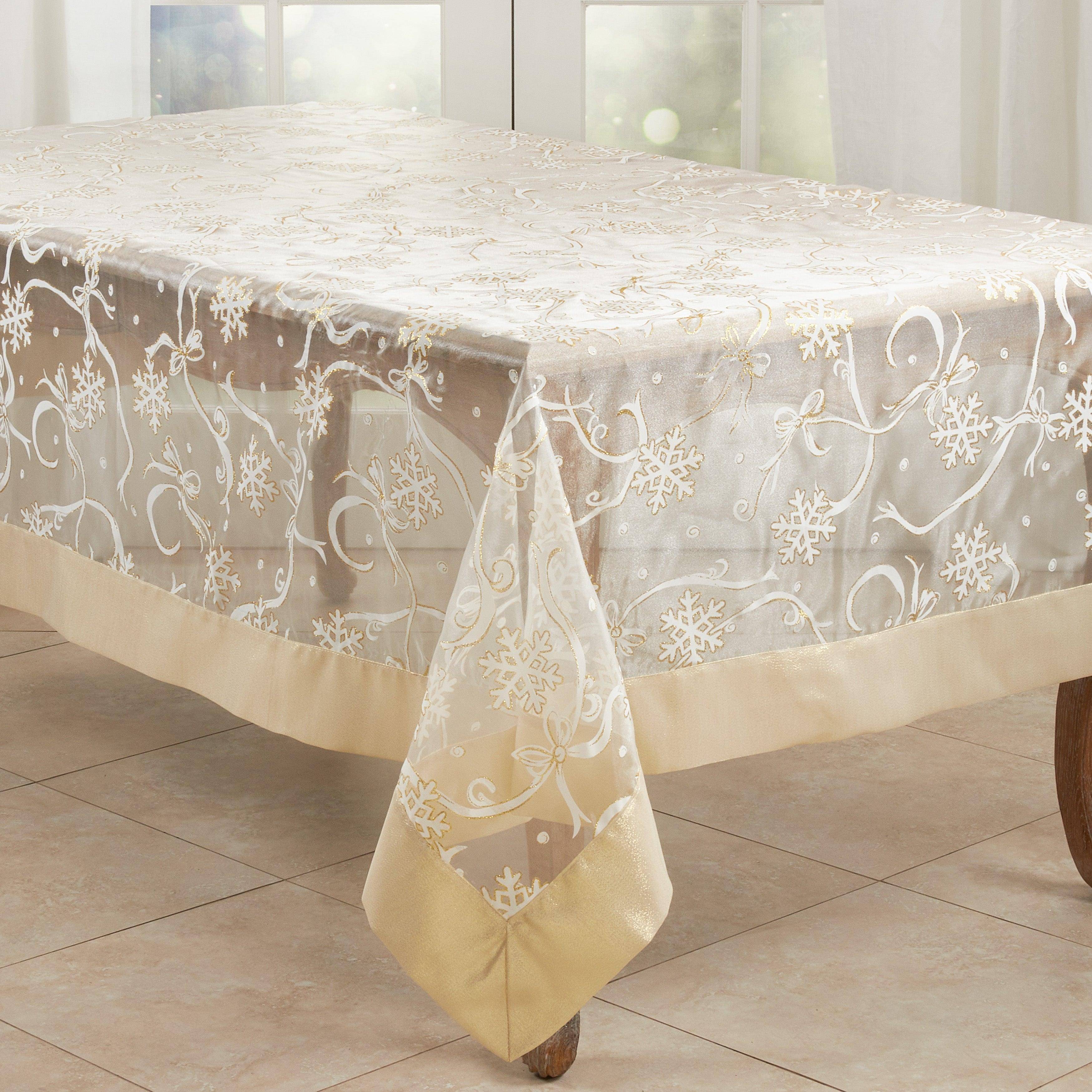 Saro Lifestyle Felicity Collection Snowflake Ribbon Tablecloth Gold