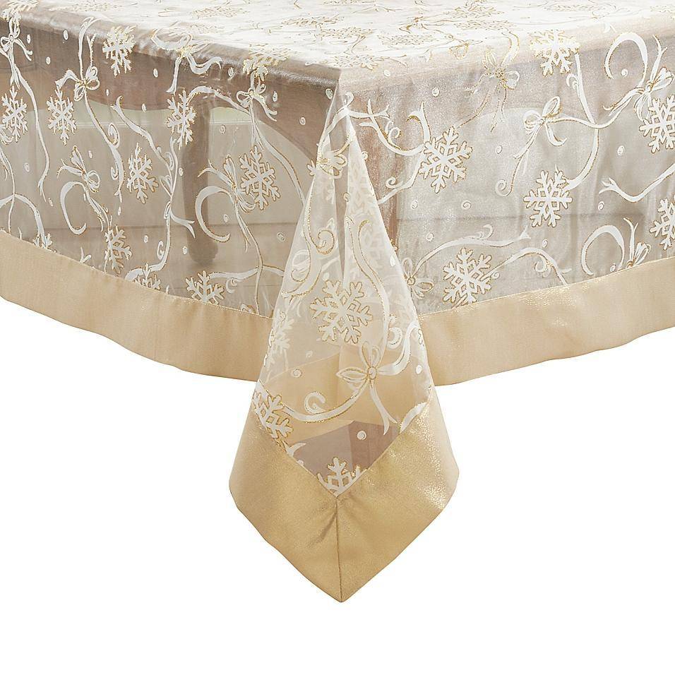 Saro Lifestyle Felicity Collection Snowflake Ribbon Tablecloth Gold