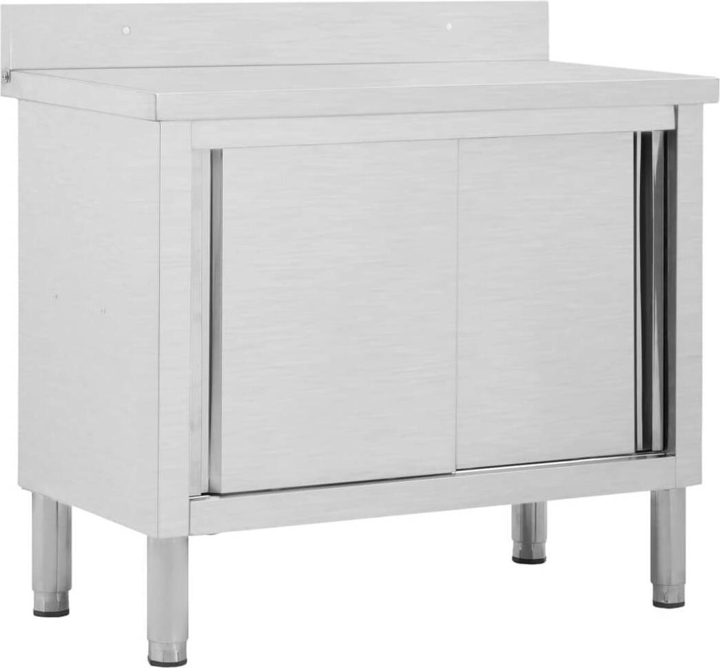 vidaXL Work Table with Sliding Doors 100cm Shelving System