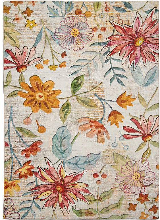 Linon Washable Collection RUGOW0879 Orange, White, Multicolor, Pink