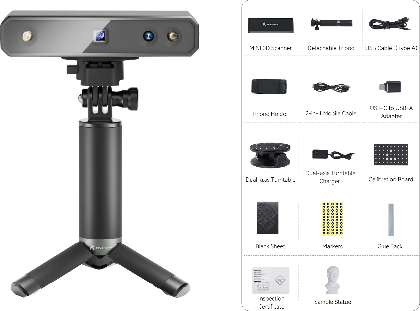MINI 3D Scanner with Dual-axis Turntable