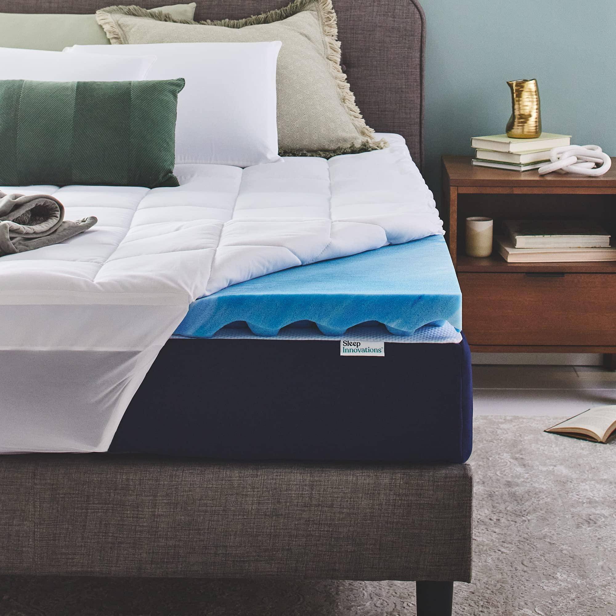 Cooling mattress topper Sleep Innovations 4 Inch Dual Layer Gel Memory Foam Mattress Topper Polyether Matress