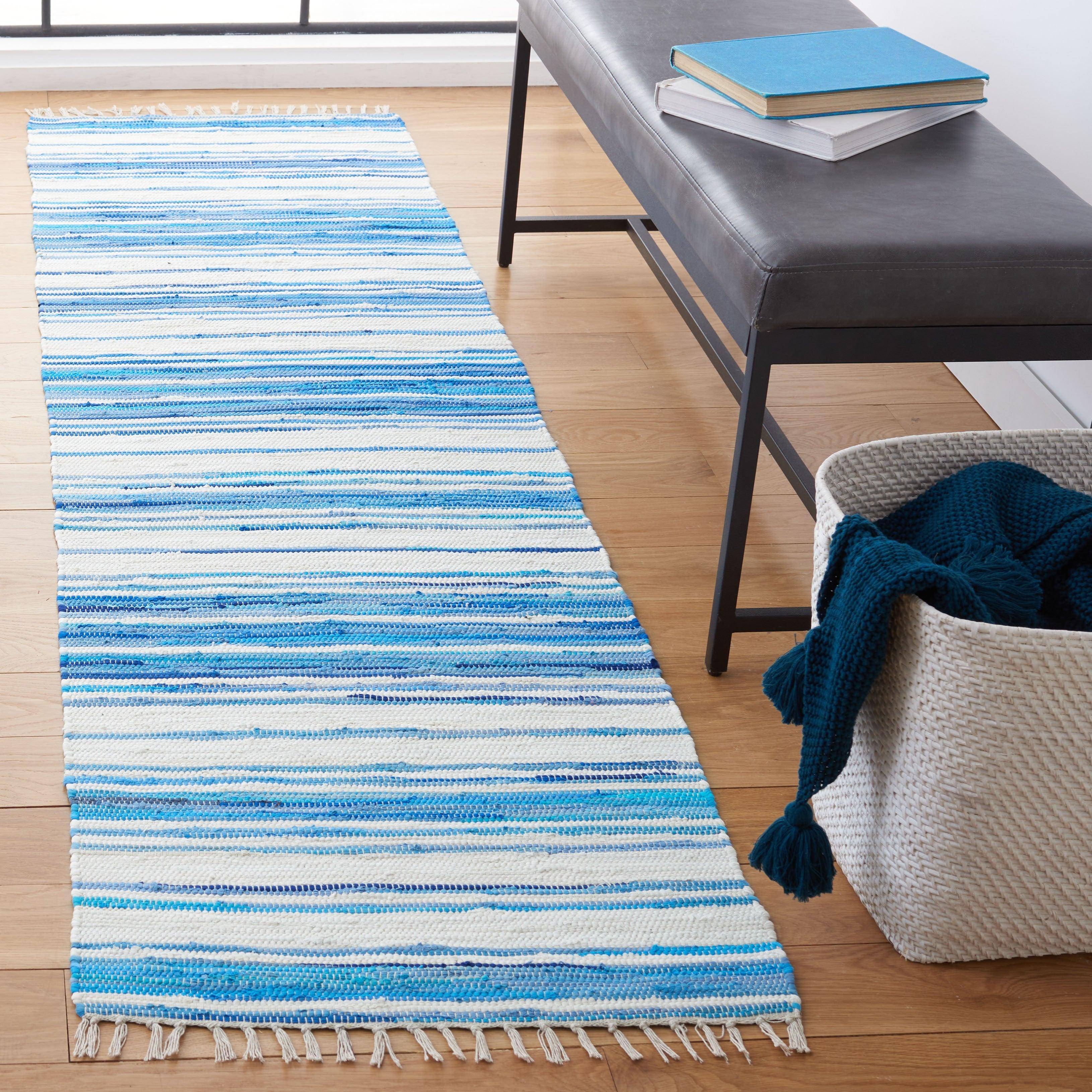 Safavieh Handmade Rag Rug Fringe Blue, White